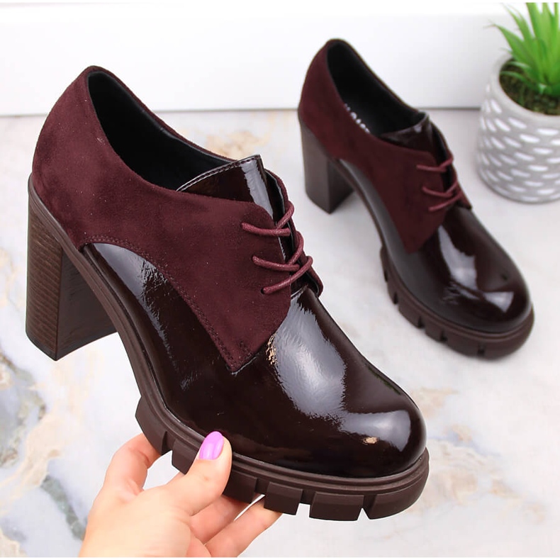 M. DASZYŃSKI Pantofi de damă pe un stâlp și o platformă, maro M.Daszyński SA218-2 roșu 1