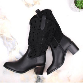 M. DASZYŃSKI Cizme de cowboy ajurate calde de damă negre M.Daszyński MR2337-3 negru 1