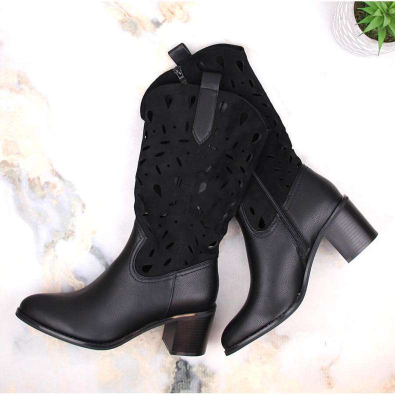 M. DASZYŃSKI Cizme de cowboy ajurate calde de damă negre M.Daszyński MR2337-3 negru 1 M. DASZYŃSKI Cizme de cowboy ajurate calde de damă negre M.Daszyński MR2337-3 negru 1