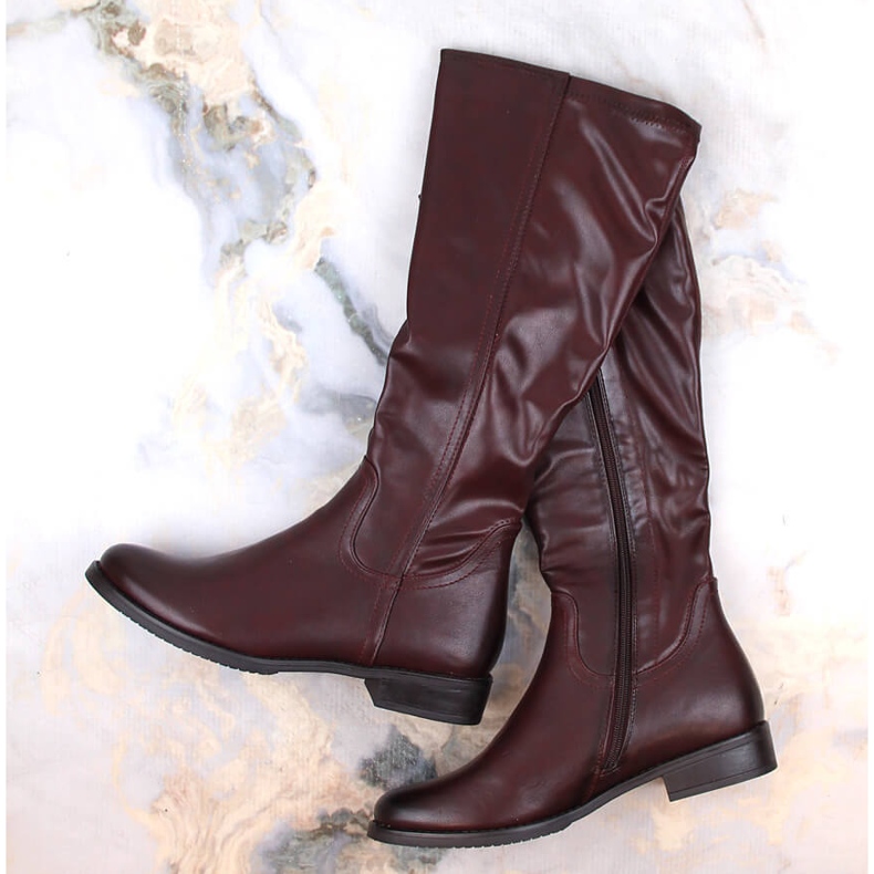 M. DASZYŃSKI Cizme de damă cu visiniu plat, încălzit M.Daszyński SA62-69 roșu 1