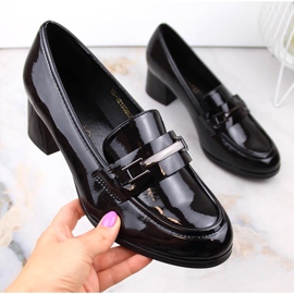 Mocasini de dama lacuiti pe tocuri inalte Potocki negru SZ12155 1