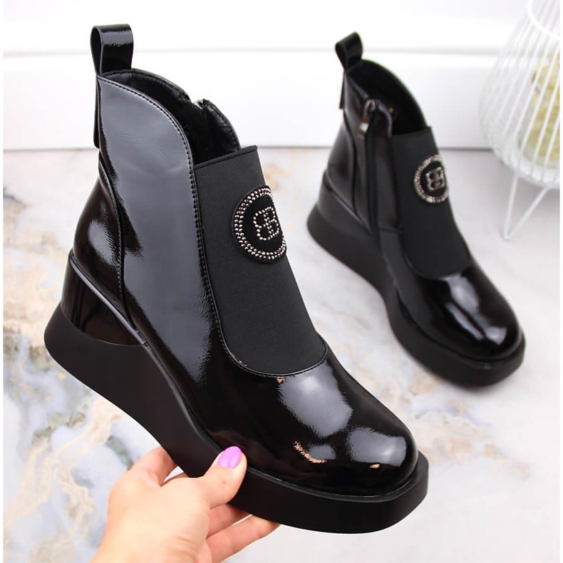 Cizme cu pană lăcuite de damă D&amp;A S.Barski Premium Collection MR870-22 negru 1