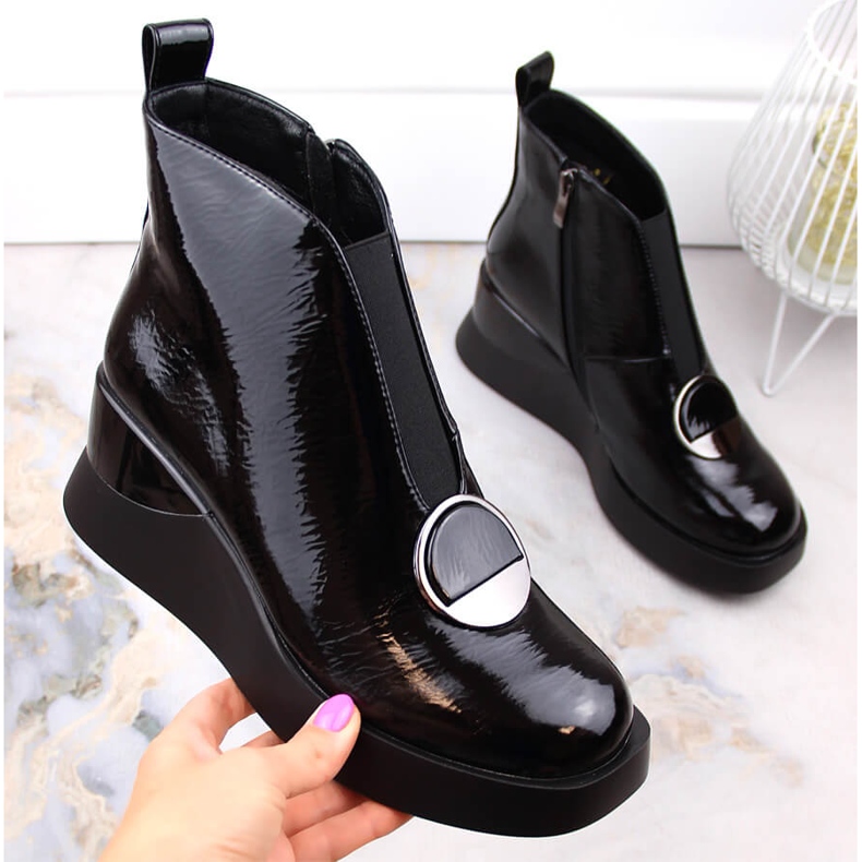 Cizme negre de damă cu pană D&amp;A S.Barski Premium Collection MR870-36 negru 1