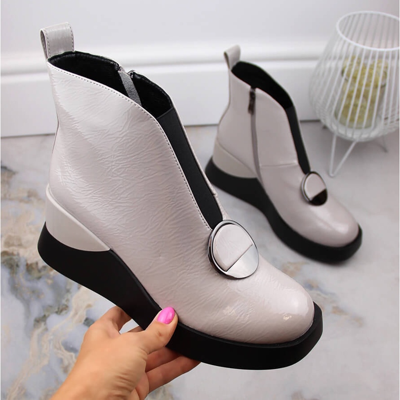 Cizme cu pană gri de damă D&amp;A S.Barski Premium Collection MR870-36 1