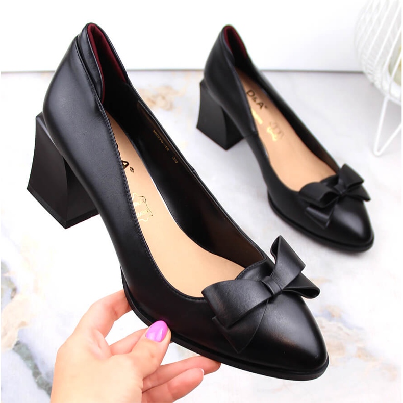 Pantofi de damă cu toc înalt cu fundă neagră D&amp;A S.Barski Premium Collection MR870-48 negru 1