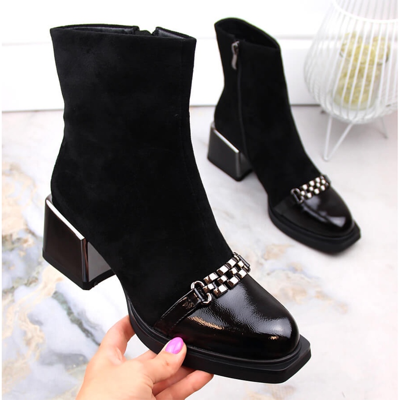 Cizme negre de damă cu tocuri decorative D&A S.Barski Premium Collection MR870-70 negru 1 Cizme negre de damă cu tocuri decorative D&A S.Barski Premium Collection MR870-70 negru 1