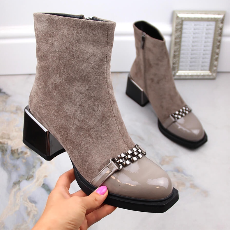 Cizme de damă cu toc decorativ bej D&amp;A S.Barski Premium Collection MR870-70 1