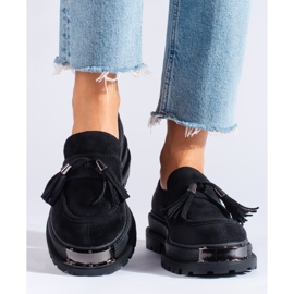 Mocasini cu ciucuri de piele intoarsa neagra de la Shelovet negru 1