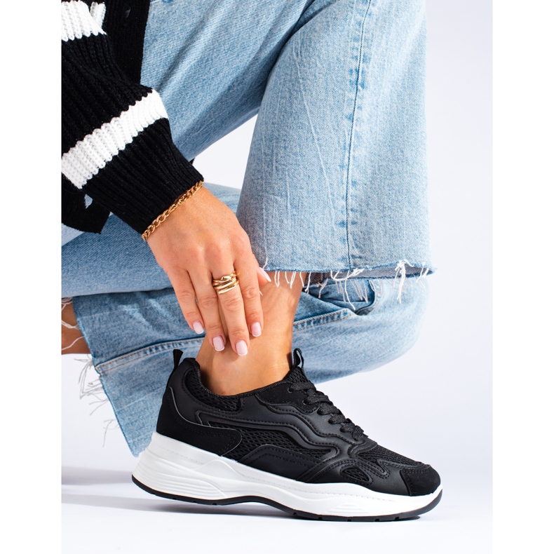 Tenisi negri de damă Shelovet cu șireturi negru 1 Tenisi negri de damă Shelovet cu șireturi negru 1