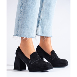 Cizme Shelovet de piele intoarsa neagra cu toc stiletto lat negru 1 Cizme Shelovet de piele intoarsa neagra cu toc stiletto lat negru 1