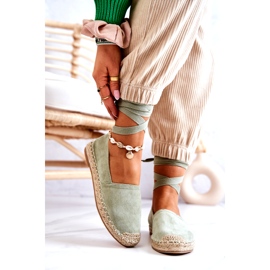 Espadrile de piele intoarsa, verzi, legate verde 2
