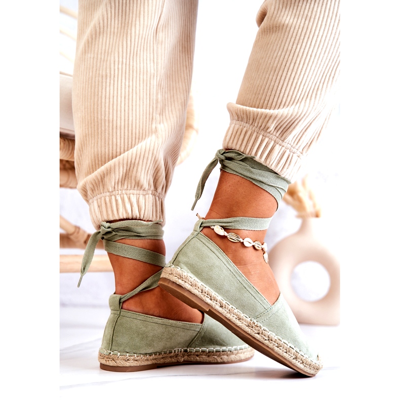 Espadrile de piele intoarsa, verzi, legate verde 4
