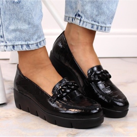 Pantofi de dama din piele, lacuiti negru Croco Filippo 2