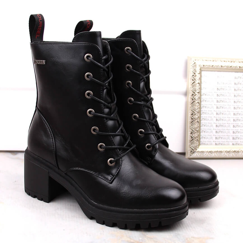 Cizme negre Vinceza cu siret pe post negru 1 Cizme negre Vinceza cu siret pe post negru 1