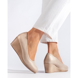 Pompe de damă Shelovet cu toc cu pană cu sclipici de aur 2