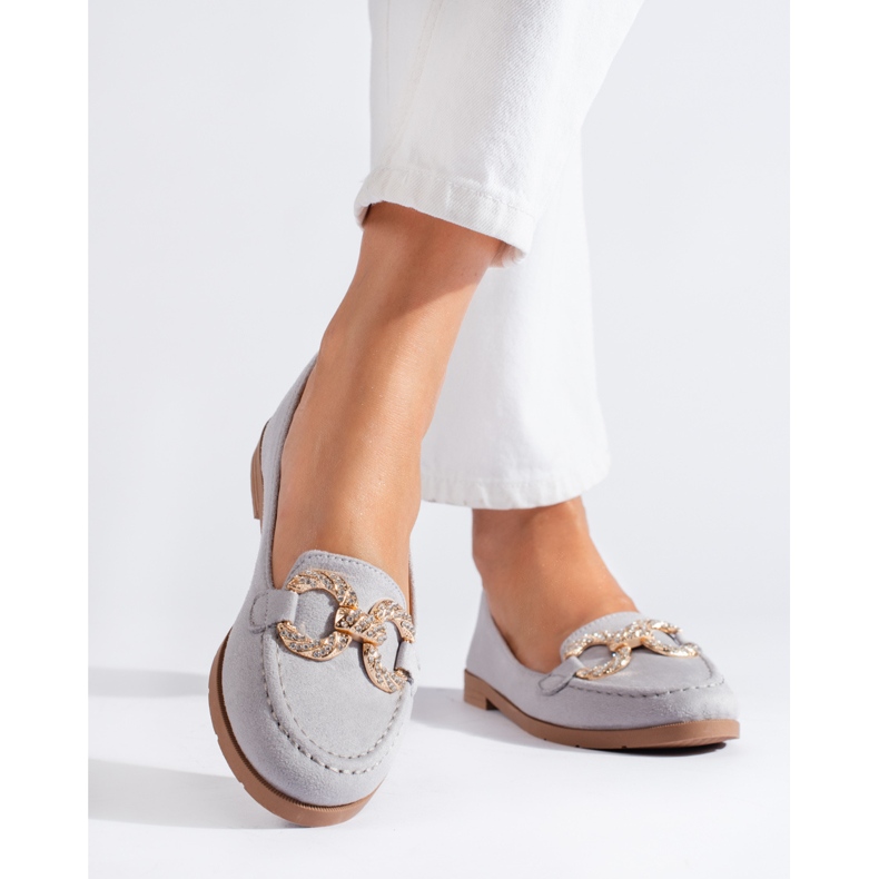 SHELOVET Mocasini de dama gri din piele intoarsa Shelovvet 1