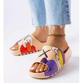 Flip-flops bej închis cu imprimeuri Lindale 1