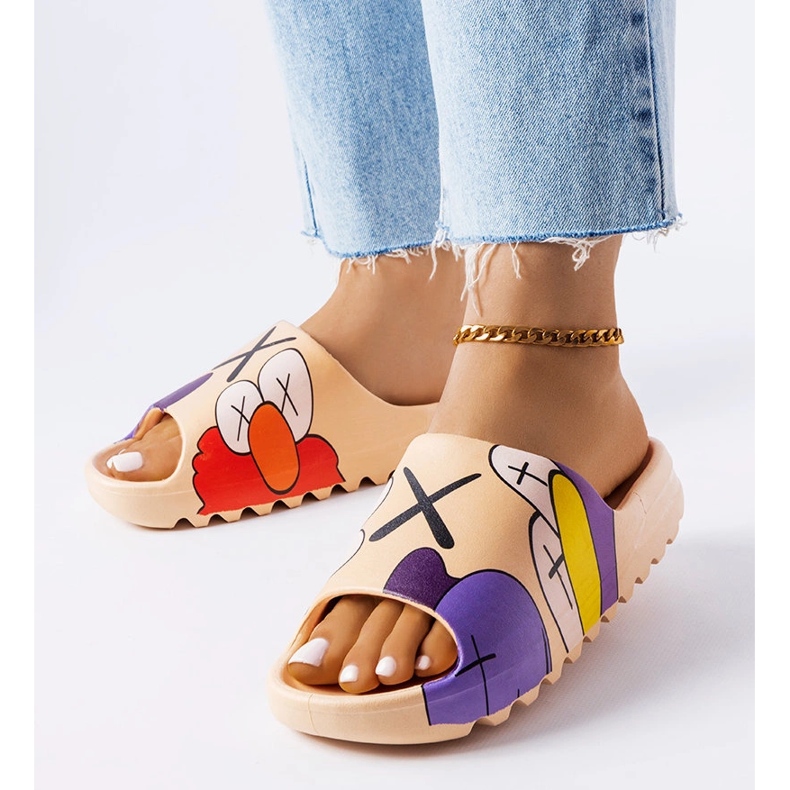 Flip-flops bej închis cu imprimeuri Lindale 1