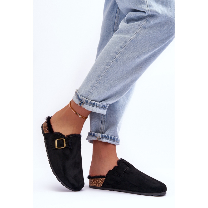 FB2 Flip-flops De Damă De piele intoarsa Cu Blana Neagra Haidamia negru 2