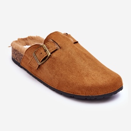 Flip-flops de damă din piele intoarsa cu blana, maro Haidamia 1