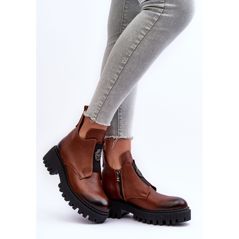 Lemar Botine Dama Piele Cu Decorat, Maro Lusanna 2 Lemar Botine Dama Piele Cu Decorat, Maro Lusanna 2