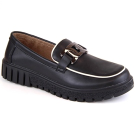 Pantofi de dama din piele neagra pe platforma cu lant, Filippo DP4728 negru 2