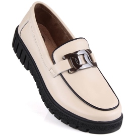 Pantofi de dama din piele pe platforma cu lant, bej Filippo DP4728 1