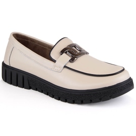 Pantofi de dama din piele pe platforma cu lant, bej Filippo DP4728 2