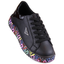 Pantofi de damă din piele pe platformă neagră colorată Filippo DP4480 negru 1