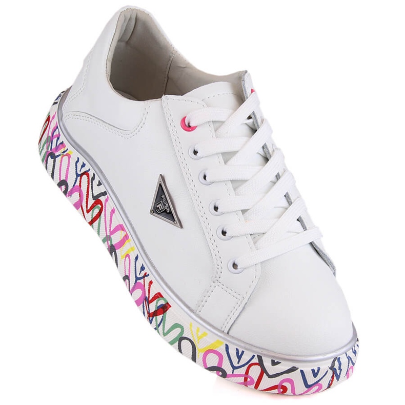 Pantofi albi din piele Filippo DP4480 de dama pe o platforma colorata 1