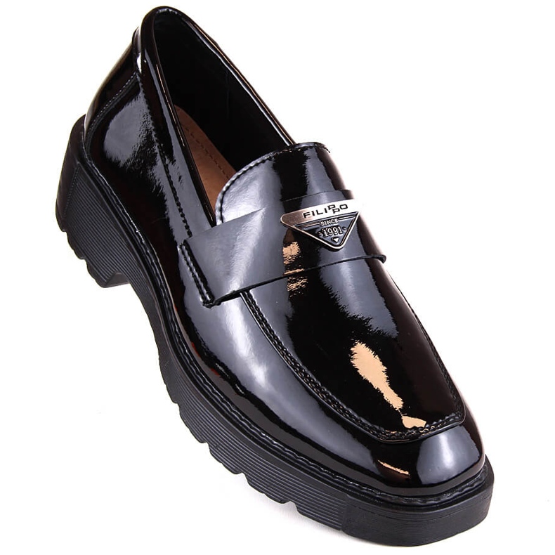 Pantofi slip-on dama din piele lacuita neagra Filippo DP4710 negru 1