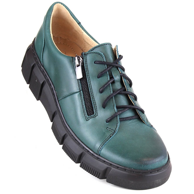 Pantofi de dama comozi din piele pe platforma, verde Helios 413.56 1