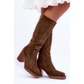 FJ1 Cizme din piele intoarsa Virdana Olive Cu Tocuri Masive verde 1