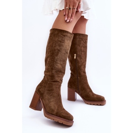 FJ1 Cizme din piele intoarsa Virdana Olive Cu Tocuri Masive verde 2