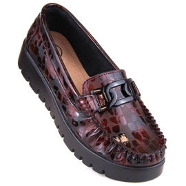 Pantofi din piele, mocasini de dama pe platforma visiniu Filippo DP3334 negru 1