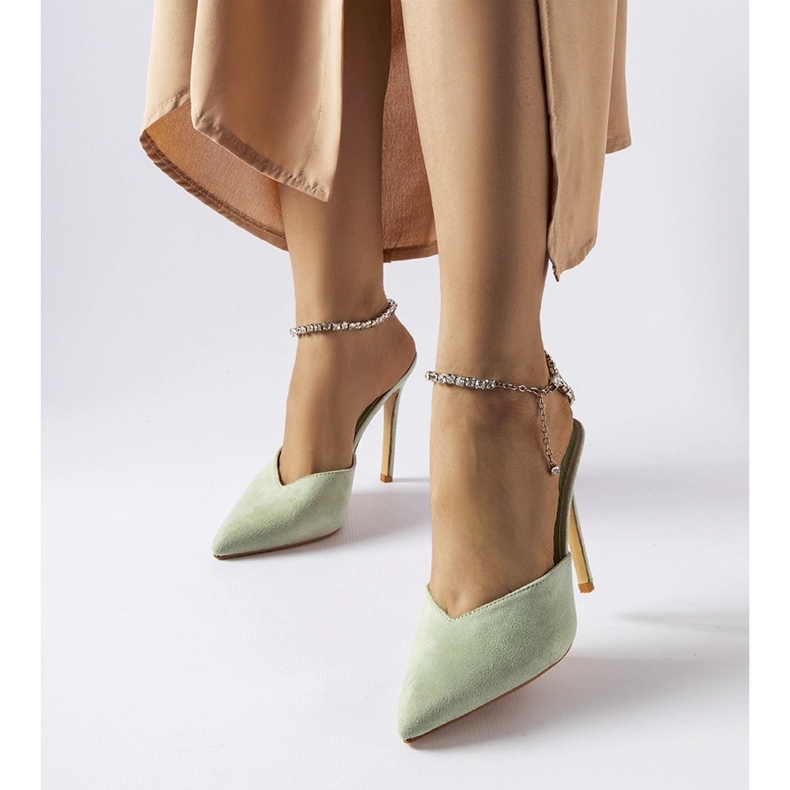 Flip-flops claude verzi cu toc înalt cu strasuri verde 1