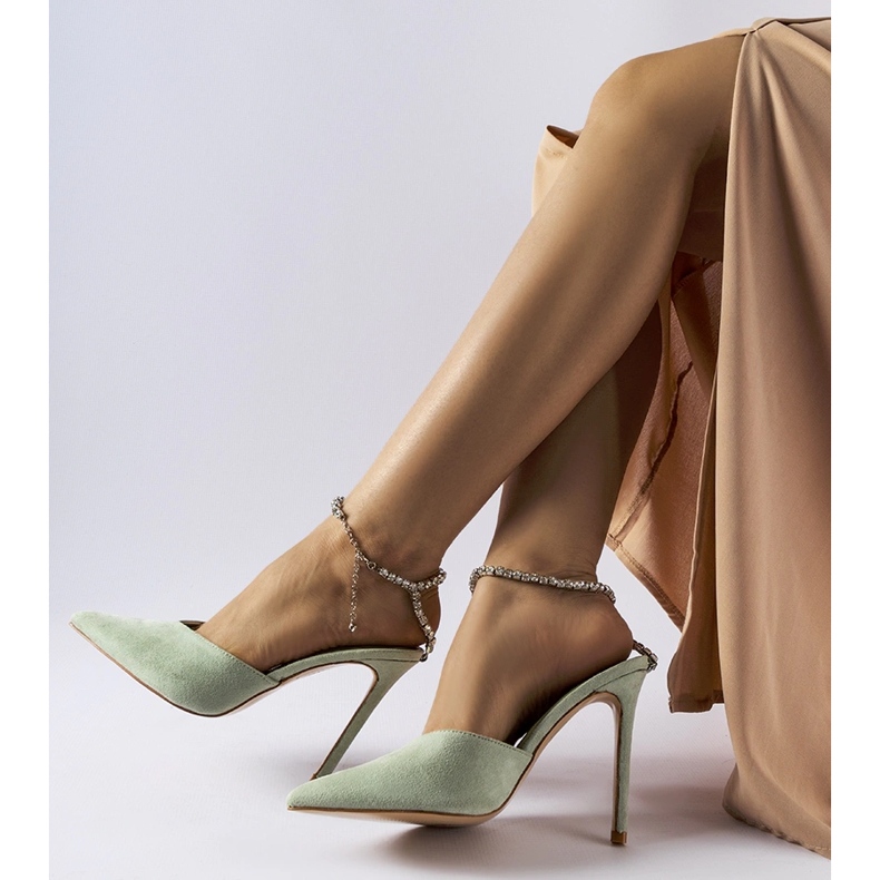 Flip-flops claude verzi cu toc înalt cu strasuri verde 2