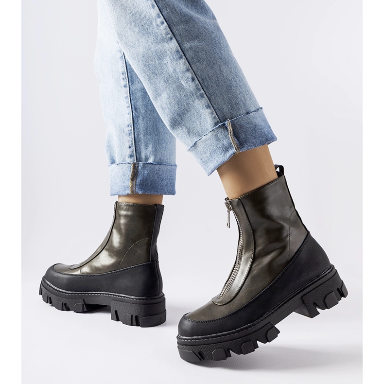 Botine masive de culoare verde închis, cu fermoar Morley 1