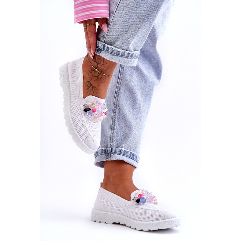 PM1 Pantofi slip-on pentru damă, cu ornamente, alb Taylor 2