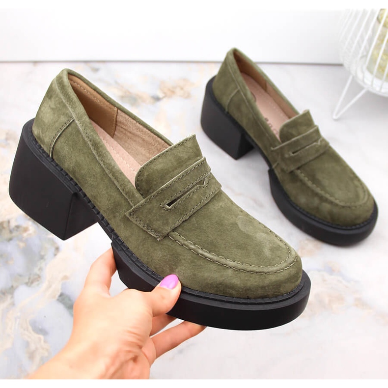 Pantofi de dama din piele intoarsa verde Filippo DP4685 2