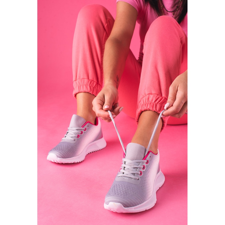 Adidași sport de damă Shelovet cu dantelă albă și gri 2