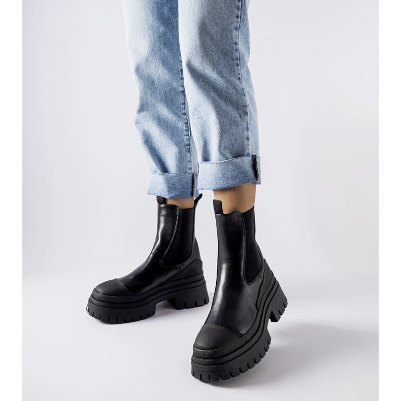 Botine negre Wexford masive cu slip-on negru 1