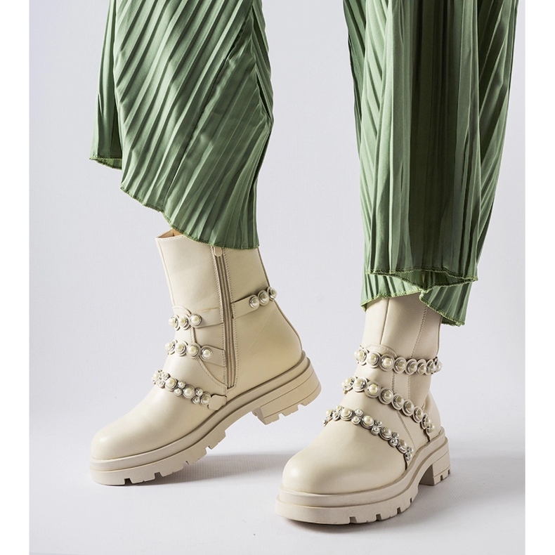 Botine bej decorate cu perle Callicratide 1