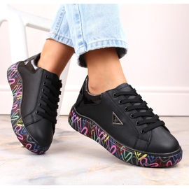 Pantofi de damă din piele pe platformă neagră colorată Filippo DP4480 negru 6