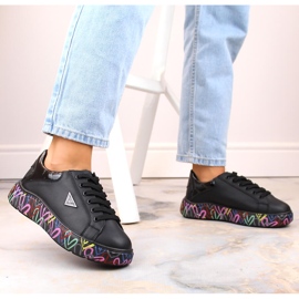 Pantofi de damă din piele pe platformă neagră colorată Filippo DP4480 negru 7