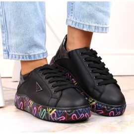 Pantofi de damă din piele pe platformă neagră colorată Filippo DP4480 negru 8