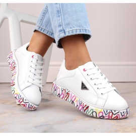 Pantofi albi din piele Filippo DP4480 de dama pe o platforma colorata 6