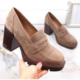 Pantofi de dama din piele intoarsa pe toc inalt si platforma, bej Vinceza 58105 1