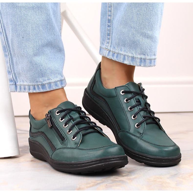 Pantofi confortabili de dama din piele, Helios 411 verzi verde 1 Pantofi confortabili de dama din piele, Helios 411 verzi verde 1