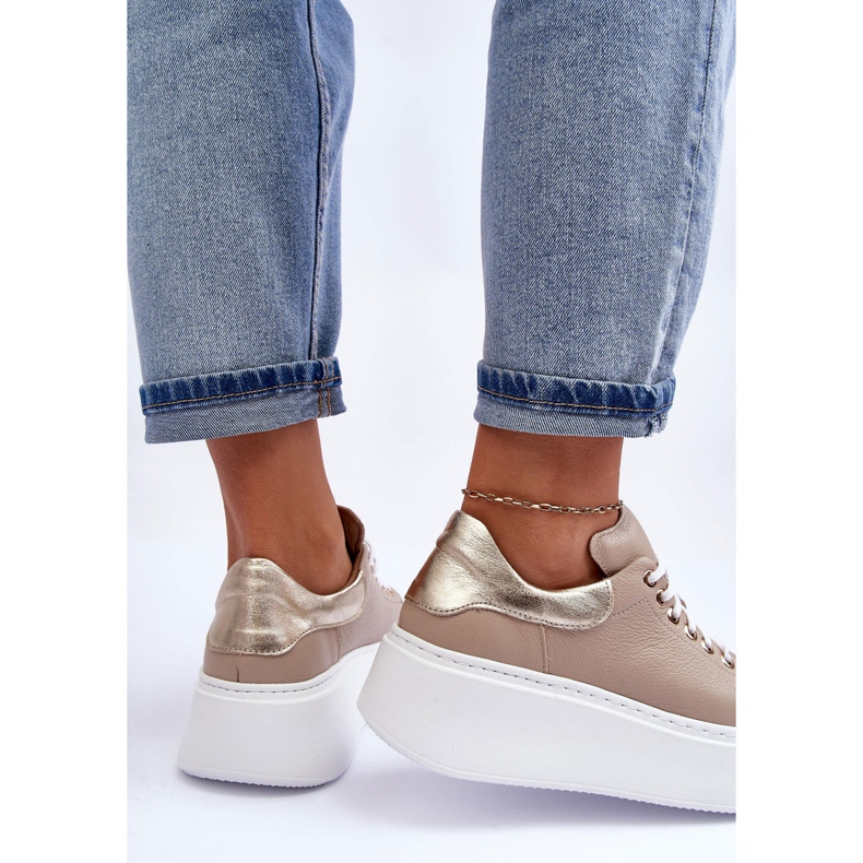 Lemar Pantofi sport de damă din piele pe platforma milonia bej 2